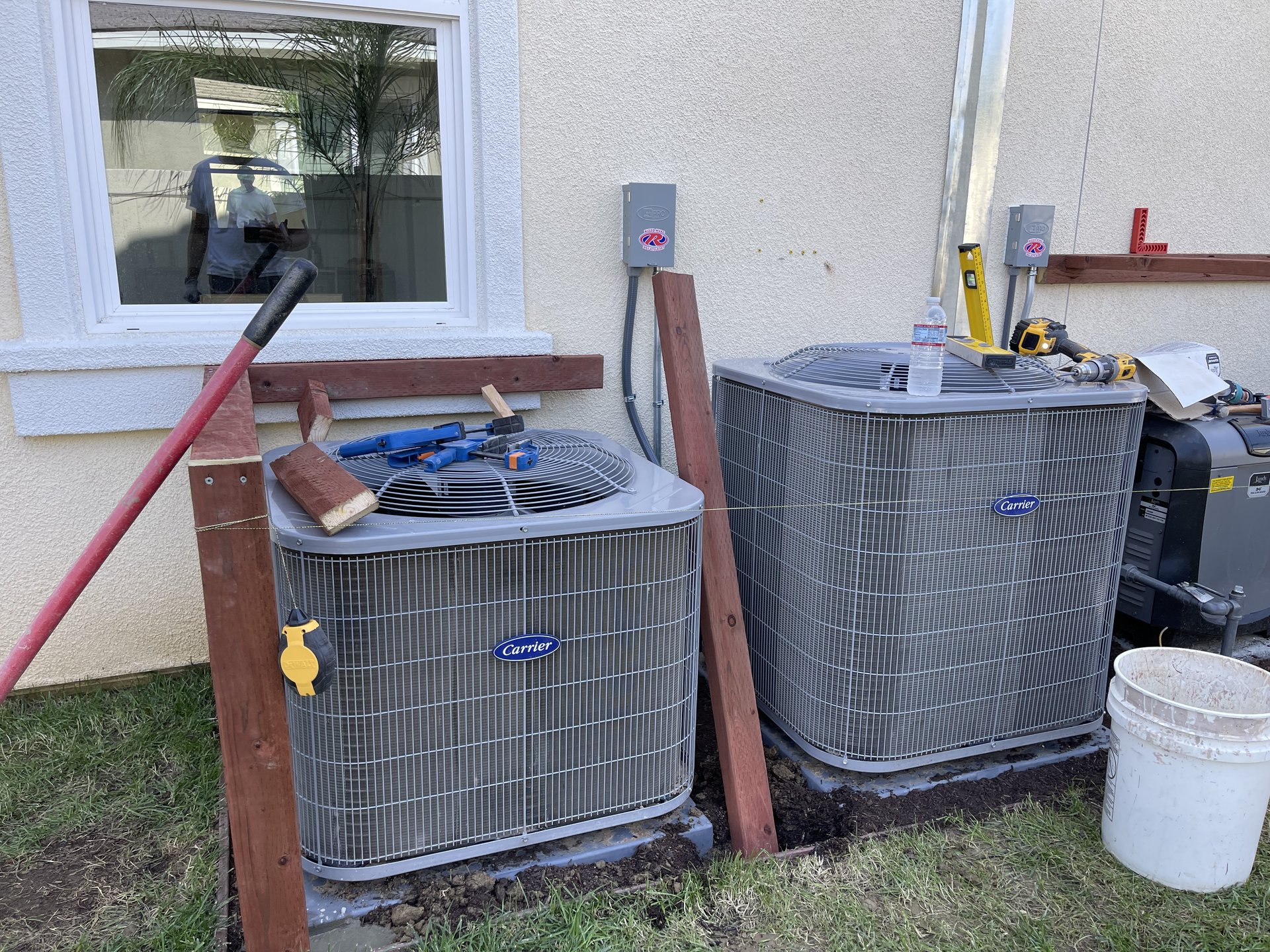 Twin Carrier AC units with cedar framing in progress