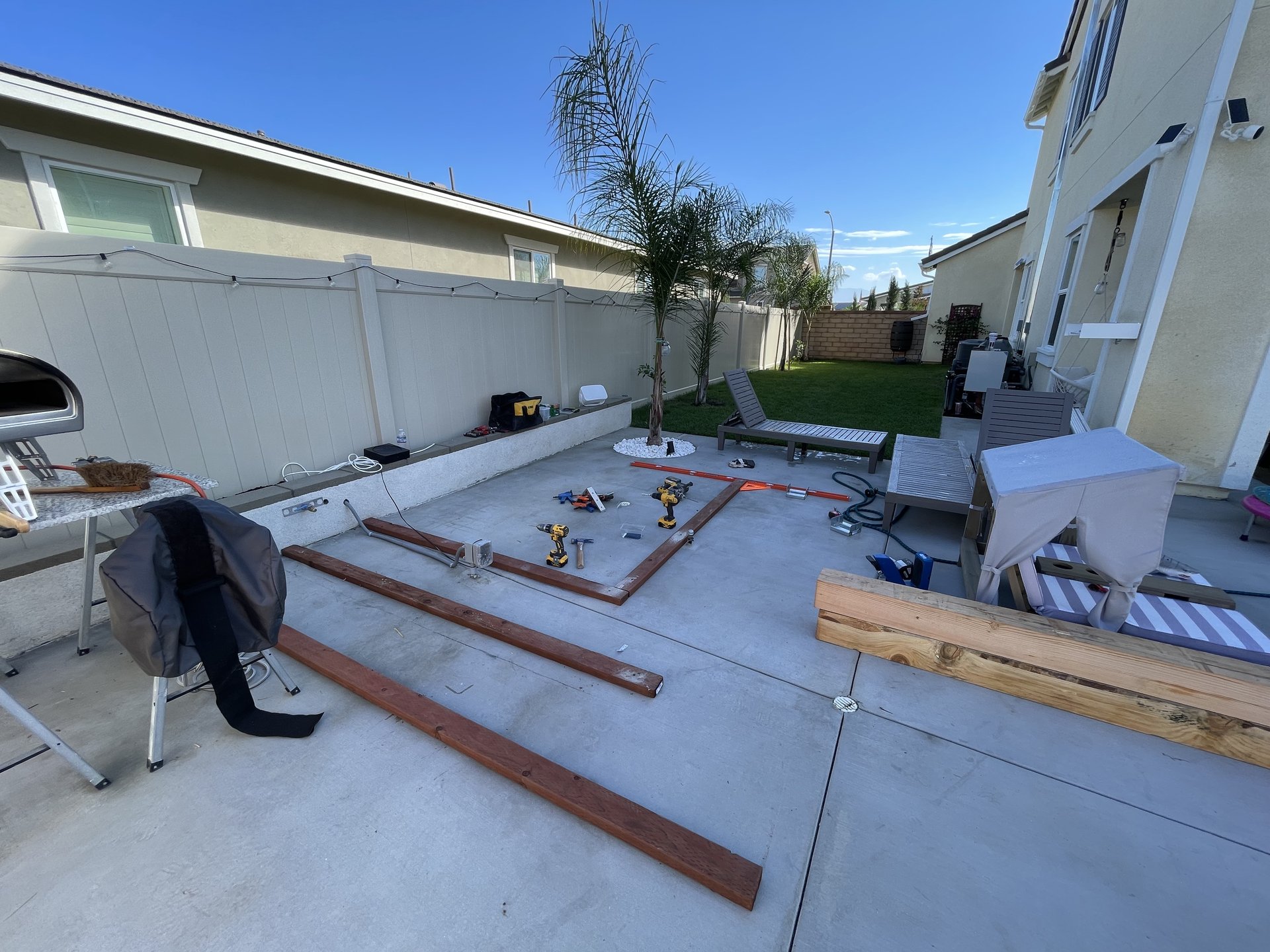 Empty backyard patio — before construction began