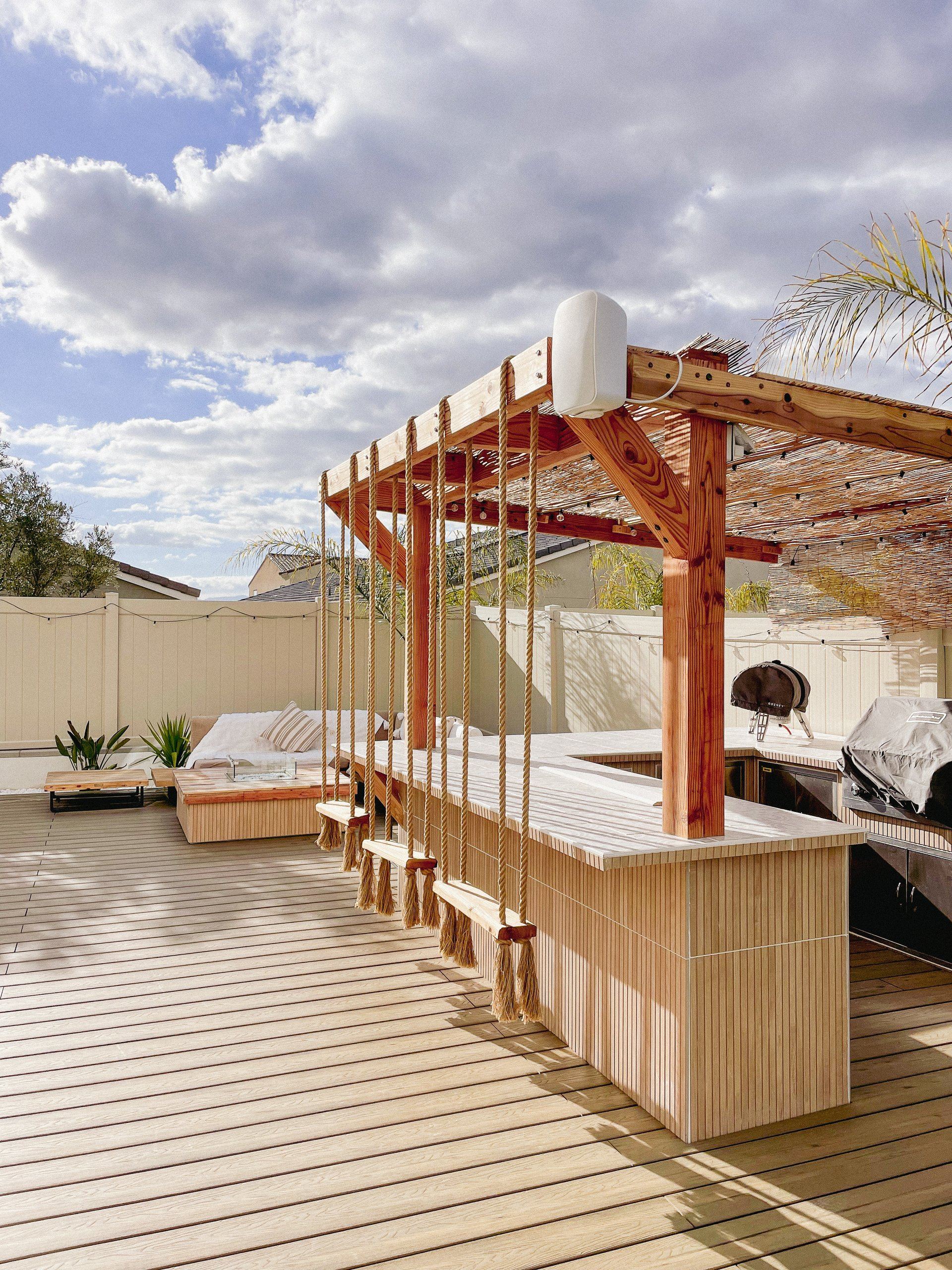 Custom bar with rope swings, pergola structure — Menifee